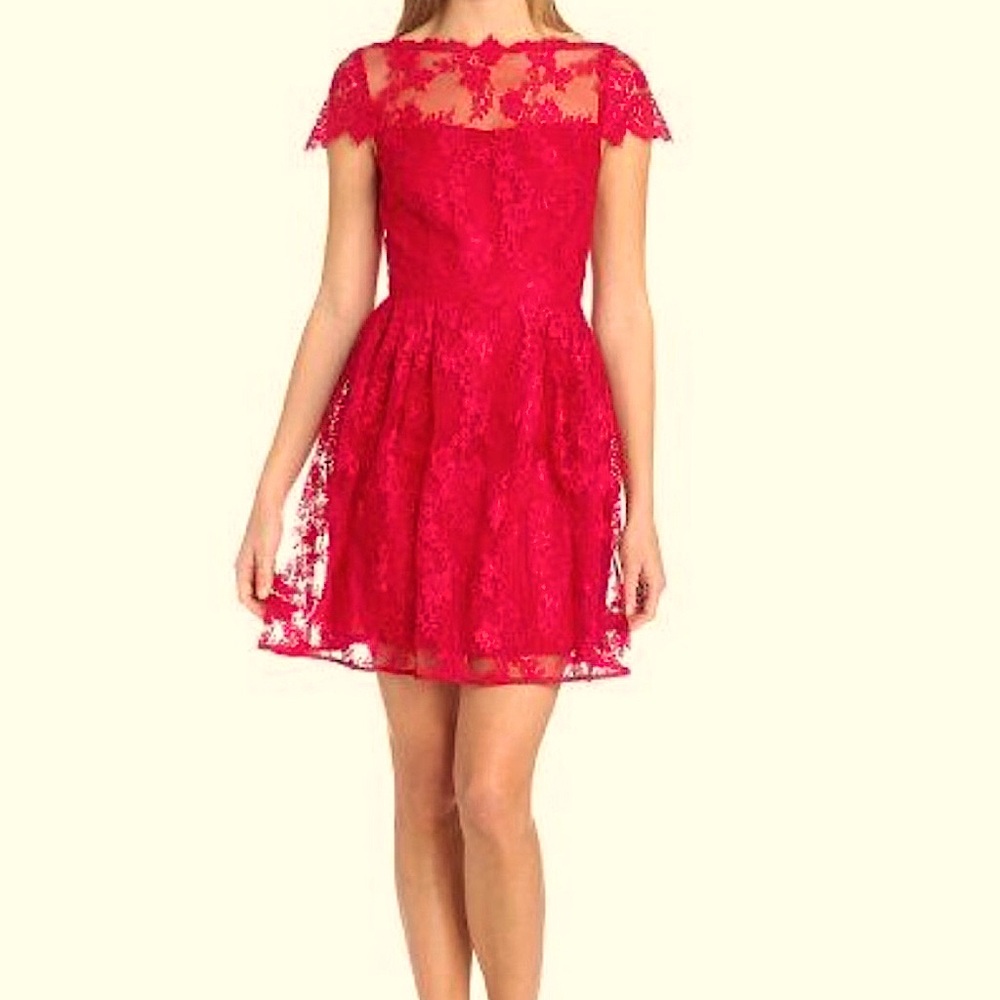 Cynthia Steffe Red Lace Cocktail Dress